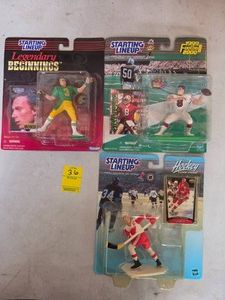 3 STARTING LINEUP ACTION FIGURES - 1 HOCKEY AND 2 FOOTBALL