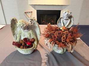 Christmas Angel and Christmas Cherub planters