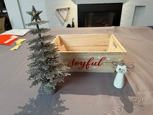 Lovely Silver Christmas Tree Ornamental Display, Willow Tree Angel of Healing Figurine and Joyful Wooden Box 15 x 11.5 x 5