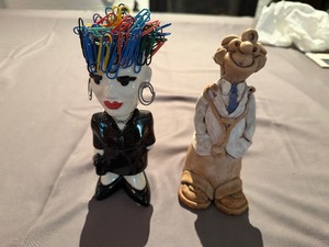Unique Bobblehead Businesswoman Paperclip Holder 8 Tall and Humorous Clay Doctor Statue