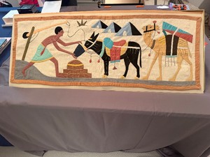 Handmade Egyptian Khayamiya Tapestry - Donkey and Camel (Frame Included  No Glass) 48 x 19.5 x 1