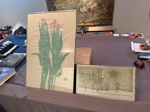 Vintage Botanical Print  Tulips and Lithograph Bare Trees Artwork