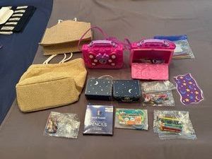 Two Kids Mickey Mouse Plastic Purses with Dolls and Crafts