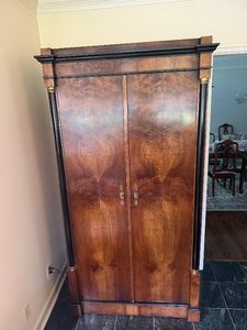 Vintage Wood Two Door Wardrobe with Four Shelves, Two Drawers 42.5 Wide x 22 Deep x 80 Tall  (Contents not included)