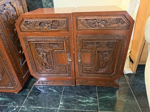 Set of Vintage Chinese Carved Bedside Tables Left and Right (Each measure 16 wide x 14 deep x 26 tall)
