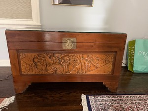 Chinese Carved Chest with Custom Glass Topper 40 x 21 x 24