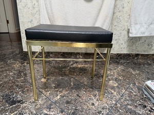 Gold Colored Metal Frame with Black Cushioned Vanity Seat 19 x 13 x 18
