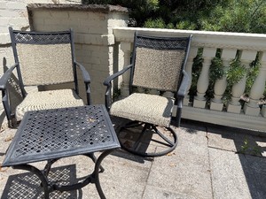 Patio Table (19 x 19 x 22) and Pair of Swivel Rockers