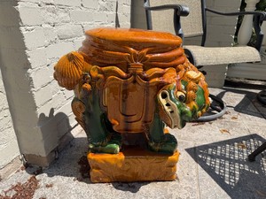 Vintage Sancai Glazed Foo Dog Garden Stool