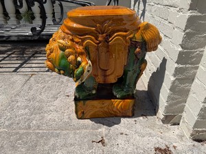 Vintage Sancai Glazed Foo Dog Garden Stool