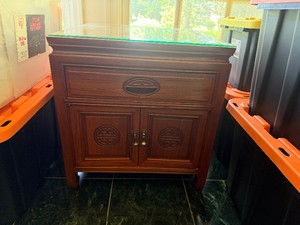 Unique Vintage Chinese Carved Side Table with Custom Glass Topper (22x22x23)