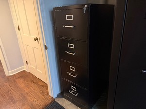 Black Four Drawer Filing Cabinet Locking with Key (18 wide x 25 deep x 52 tall)