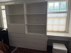 Reff Products Storage Combination includes Six Drawers, Adjustable Open Shelves, Fold out Storage - Matches lots 17, 23, 24, 25 Gently used.  65 W x 18 D x 71 T