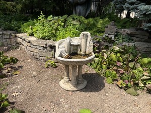 Roman Design Cast Stone Staircase Waterfall Fountain with Stand. Stand 21 x 19 Tall. Fountain 18.5 x 15.  Fountain needs repair.