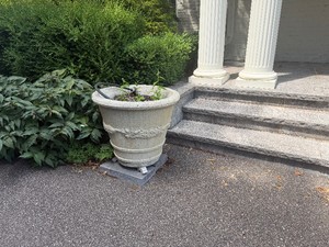 Pair of Large Neoclassical-style Cast Stone Garden Planters with a Wide Rim, Decorative Band, and Sturdy Base (25 x 22)