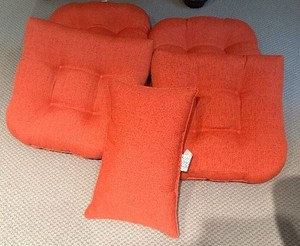 Five RedOrange Outdoor Cushions - Four 18 x18, One Rectangular Pillow