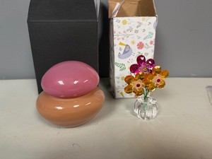 Bonbonniere Trinket Container and Glass Flower PaperweightDecor