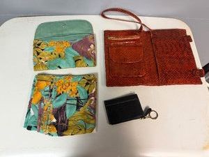 Vintage Red Snakeskin Organizer, Tropical Floral Clutch with Matching Scarf, Small Black Coin Purse