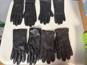 Three Pair Black Leather Gloves and One Pair Nylon Gloves (Sizes M, 7, 7.5 and 8)