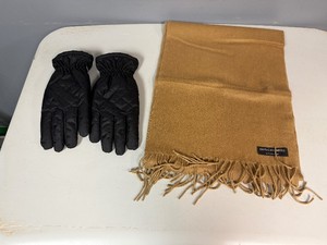 Tan Cashmere Scarf and Isotoner Gloves (Size Small)