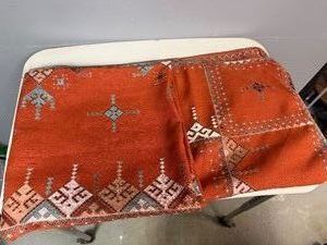 Vintage Orange Embroidered Tablecloth 68 x 90