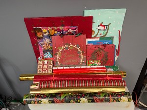 Christmas in July 13 Rolls of Christmas Wrapping Paper and 20 Christmas Gift Bags Various Sizes