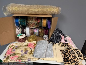 Crafters Lot - Rolls of Ribbon and Miscellaneous Material Scraps