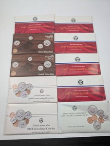 United States Mint Uncirculated Coin Sets 1985, 1987, 1988 & 1989 (Lot of 10)