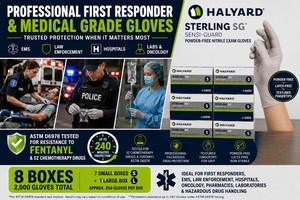 MSRP $250 - 8 HALYARD STERLING SG PROFESSIONAL NITRILE EXAM GLOVE BOXES (2,000 GLOVES), FIRST RESPONDER, LAW ENFORCEMENT, EMS &amp HOSPITAL GRADE, ASTM D6978 TESTED EFFECTIVE BARRIER&nbspAGAINST FENTANYL &amp 52 CHEMO DRUGS, 7 SM &amp 1 LG EXP 2029