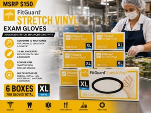 MSRP $150 - 6 MEDLINE FITGUARD ADVANCED STRETCH VINYL EXAM GLOVE BOXES (780 XL GLOVES) CONFORMS TO YOUR HANDS FOR ENHANCED SENSITIVITY, POWDER-FREE, 3.9 MIL FINGERTIPS, SMOOTH FINISH, MEDICAL, DENTAL, EMS, FOOD SERVICE, JANITORIAL &amp INDUSTRIAL USE