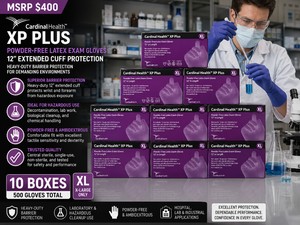 MSRP $400 10 CARDINAL HEALTH XP PLUS PROFESSIONAL DECONTAMINATION LATEX EXAM GLOVE BOXES (500 XL GLOVES), HEAVY-DUTY 12 EXTENDED CUFF BARRIER PROTECTION, POWDER-FREE, AMBIDEXTROUS, CENTRAL STERILE, HOSPITAL, LAB &amp HAZARDOUS CLEANUP USE