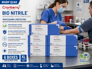 MSRP $240 6 CRANBERRY BIO NITRILE� PROFESSIONAL BIODEGRADABLE NITRILE EXAM GLOVE BOXES (1,500 XL GLOVES), 2.22.5 MIL, TEXTURED FINGERTIPS FOR EXCELLENT GRIP, POWDERLATEX-FREE, MEDICAL, DENTAL, LAB, EMS, JANITORIAL &amp INDUSTRIAL USE