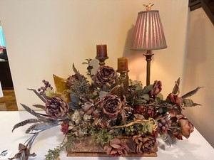 Lamp and Gold Accent Decor - Faux Flowers, Candle Holders, Vase