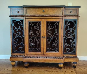 Decorative Wood & Metal Scroll Side Board