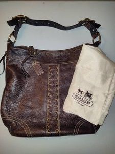 Brown Leather Coach Chelsea Lace Up Shoulder Bag