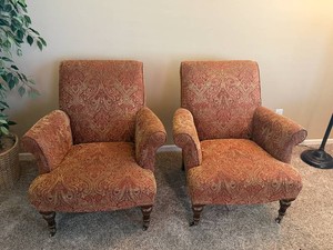 Two Paisley Patterned Accent Chairs by Lee Designs