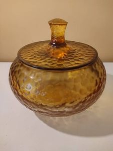 Large Amber Tone Thumbprint Bowl wLid