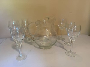 Glass Serving Pitcher and Wine Glasses