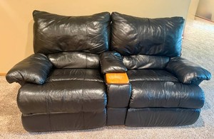 Black Faux Leather Reclining Love Seat