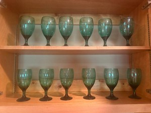 Set of 12 Green Glass Water Goblets