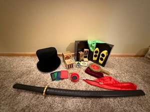 Box of Kids Magic Tricks and Toy Sword