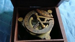 Vintage brass Mundial compass with wooden box