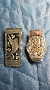 925 Sterling Silver with etched swordfish with abalone inlay and a 925 Sterling Silver Aztek money clips