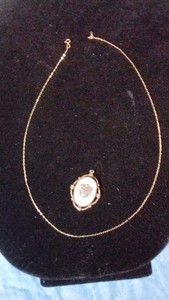 Vintage Wwii-era US military sweetheart locket pendant featuring Great Seal 0n Mother-of-Pearl. 120 10K gold over Sterling Silver and 120 14KGF shain