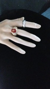 18K GE nugget cross red cabochon and a 10K GF 120 Silver overlay rings