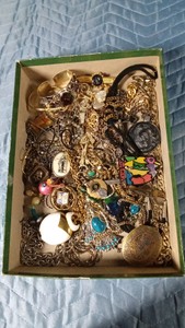 Flat of jewelry including Trifari and Sterling Silver