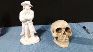 Ceramic bisque  Trail Boss statue and life size ceramic skull bone color