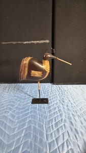 VTG Pier 1 Imports Handmade Wooden Bird Figurine on Metal Rod Stand 12.5