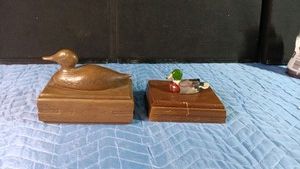 Ducks ceramic box and a duck card holding wood box