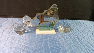 Glass duck, glass candle holder duck  and resin Ducks in flight decor